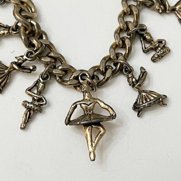 Vintage Charm Bracelet Ballet Ballerina Gold Tone Chainlink Dance Unbranded - Picture 2 of 6